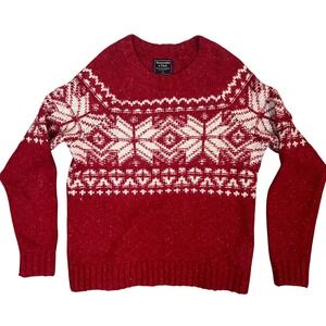 Abercrombie Fitch Red Snowflake Fair Isle Knit Sweater Small Nordic Ski Scandi